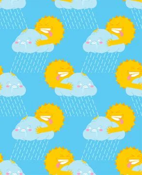 Sun and cloud sex pattern seamless. Sun intercourse background. weather repro Stock Illustration