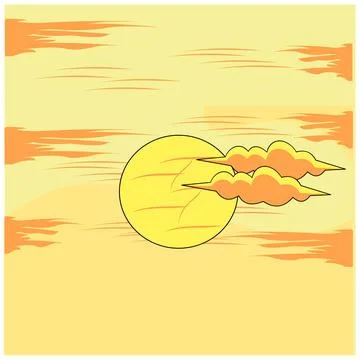 Sun and cloud on the sunset background. Sunset illustration Stock Illustration