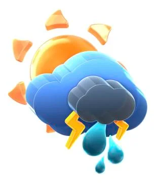 Sun and cloud with thunder rain. Stock Illustration