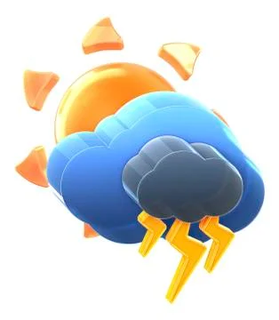 Sun and cloud with thunderstorm. Stock Illustration