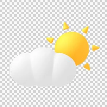 Sun and Cloud weather icon symbol Low poly, 3d rendering. Stock Illustration