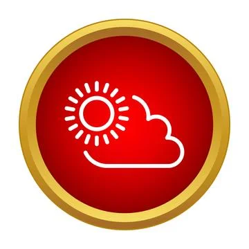 Sun and cloud weather icon on a red circle with gold border Stock Illustration