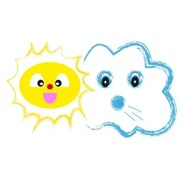 Sun and cloud on white background Stock Illustration