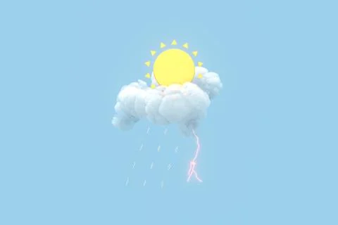 Sun and cloud,rain and lightning, 3d rendering. Stock Illustration