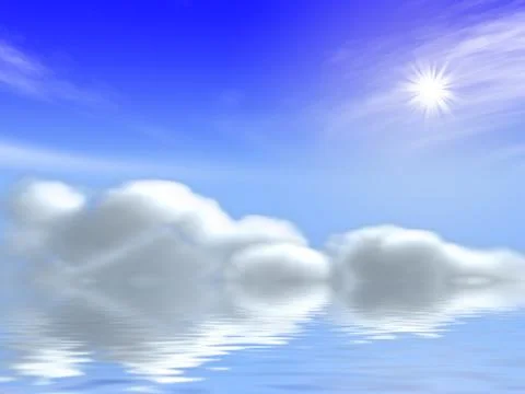 Sun and clouds in blue sky over peace sea Stock Illustration