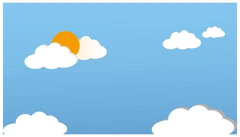 Sun and clouds on blue sky background. Vector illustration. Stock Illustration