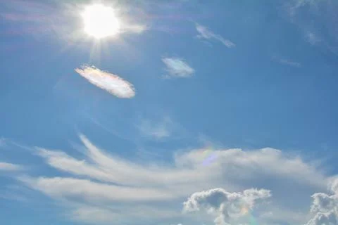 Sun and clouds on the blue sky Stock Photos