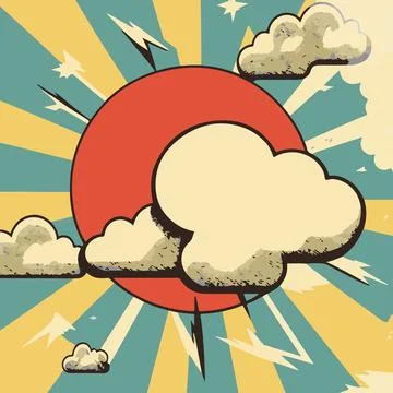 Sun and clouds in flat retro style Stock Illustration