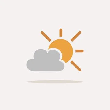 Sun and clouds. Icon with shadow on a beige background. Weather vector illust Stock Illustration