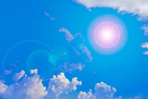 Sun and clouds with lens flare Stock Illustration