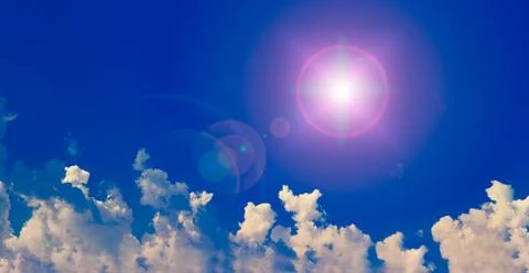 Sun and clouds with lens flare Stock Illustration