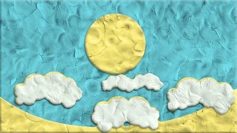 Sun and Clouds Made of Clay in Stop Motion Stock Footage 94009814