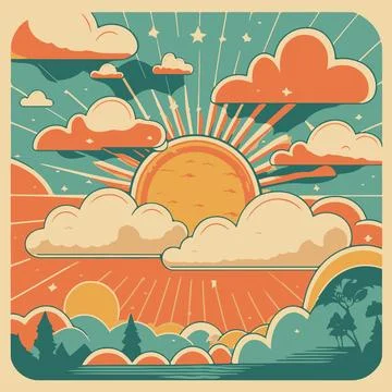 The sun and clouds over the outline of the forest Stock Illustration