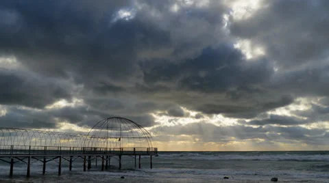 Sun and clouds over the sea, Timelapse 스톡 동영상 34200645