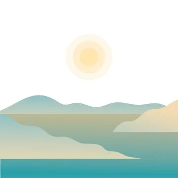 Sun and clouds over sea landscape vector design Stockillustratie