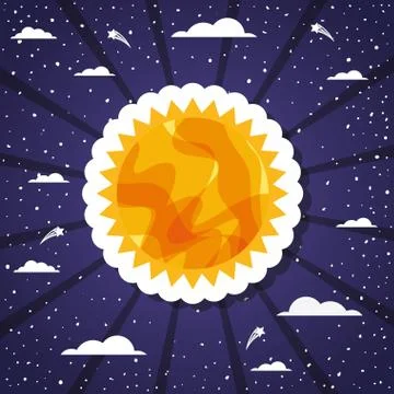 Sun and clouds over striped background  vector illustration Stock Illustration