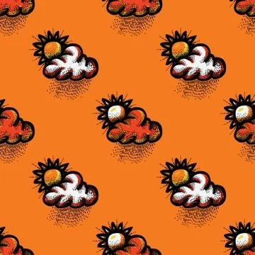 Sun and clouds seamless pattern Stock Illustration