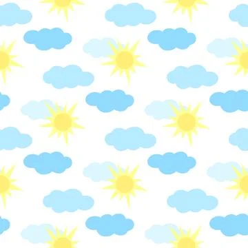 Sun and clouds seamless pattern vector illustration Stockillustratie