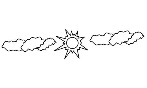 Sun and clouds in the sky. Sunny weather minimalist black linear designe Illustrazione stock