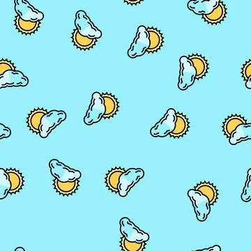 Sun and clouds summer sunlight vector seamless pattern Stockillustratie