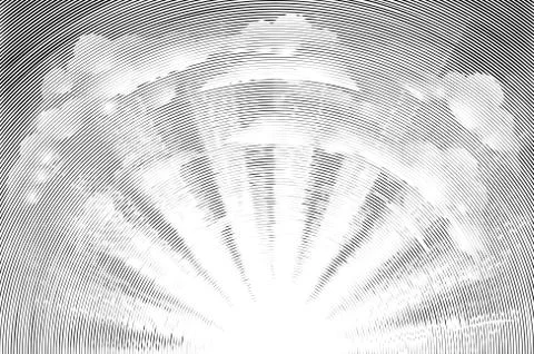 Sun and Clouds Woodcut Stock Illustration