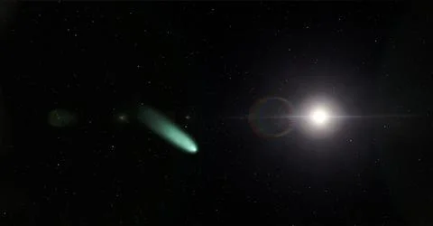 Sun and a comet. Sun rays and and a planet 3d illustration background Stock Illustration