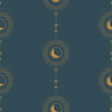 Sun and crescent abstract line style geometric seamless pattern art. Astrology Illustrazione stock