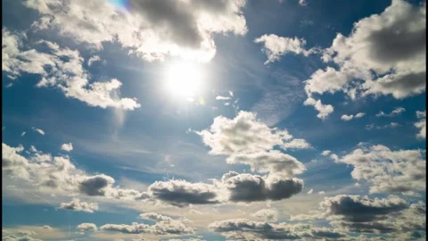 Sun and dramatic clouds floating across the sky, timelapse Stock Footage 333959843