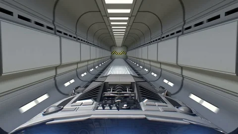 Sun and Earth in backdrop. Spacecraft flies out of tunnel. Stock Footage 85051716