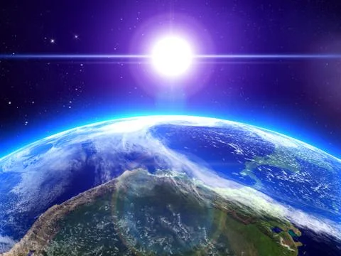 The sun and the earth in space Stock Illustration