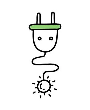 Sun and electric cable. Co2 concept of climate change. Recycling. Vector dood Stock Illustration