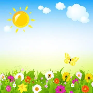 Sun and flowers Stock Illustration