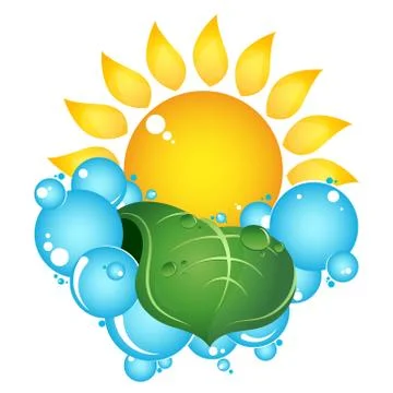 Sun and green leaf with drops of water Stock Illustration