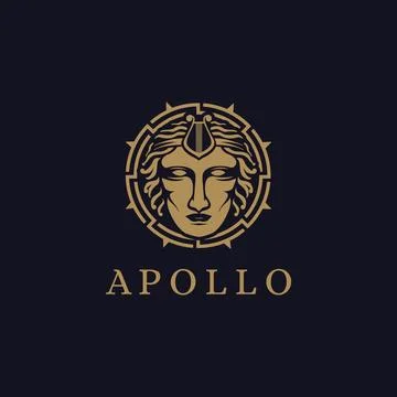 Sun and Head of Apollo God logo icon illustration vector on dark background Stock Illustration
