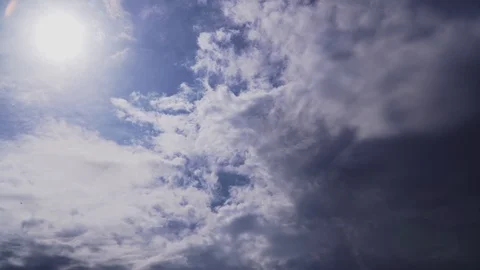 Sun and incredible clouds quickly fly in the sky Stock Footage 106836585