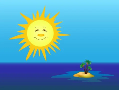 Sun and island Stock Illustration