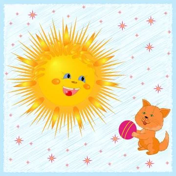 Sun and kitten Stock Illustration