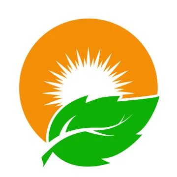 Sun and a leaf. Template for a logo, sticker, or logo Illustrazione stock