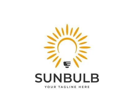Sun and Lightbulb Logo Design. LED Vector Design. Electricity Illustration Stock Illustration