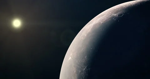Sun and moon 4K. Sunset. Moon terminator shadow moving slowly. High resolution. Stock Footage 163554443