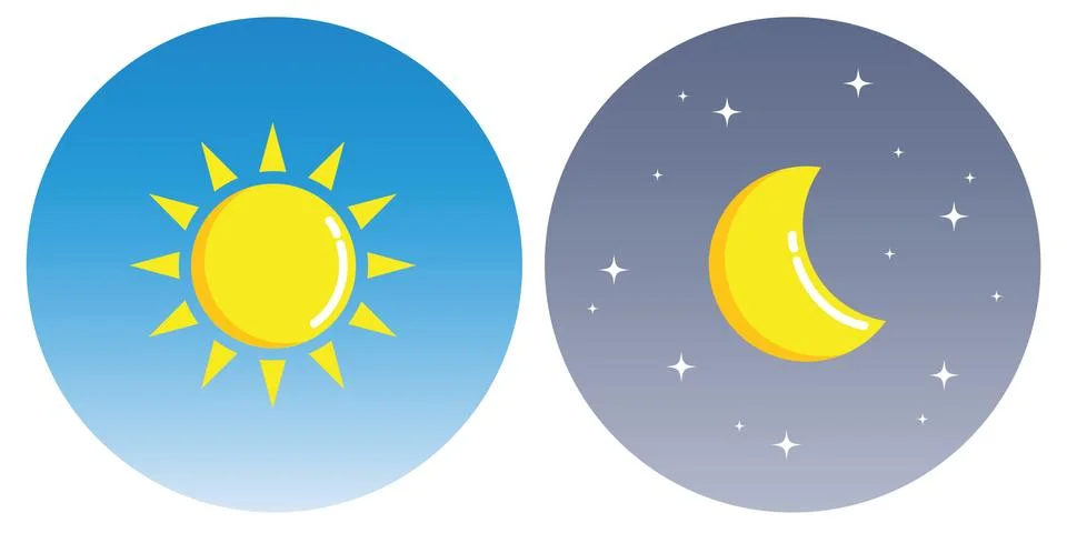 Sun and moon with clouds in circle day and night concept Illustrazione stock