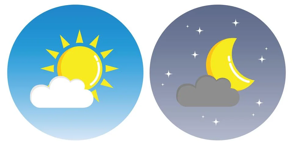 Sun and moon with clouds in circle day and night concept Illustrazione stock