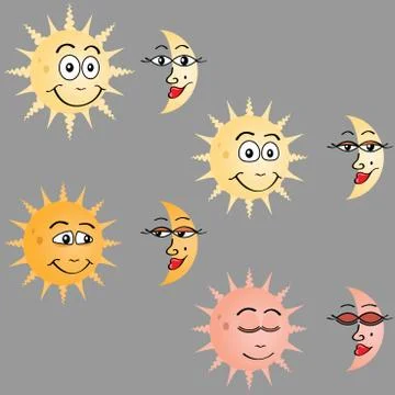Sun and moon couple Stock Illustration