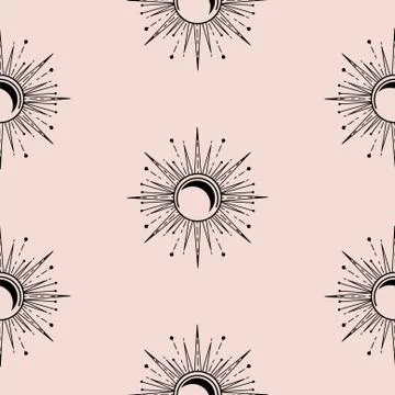 Sun and moon decorative boho style element design vector. Seamless pattern Stock Illustration