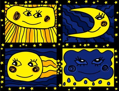 Sun and Moon doodle  pattern Stock Illustration