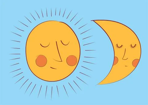The Sun and The Moon -  - doodle vector illustration Stock Illustration