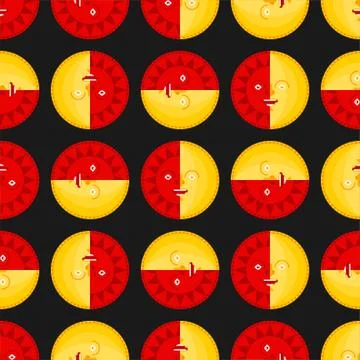 Sun and moon face folk pattern seamless. Pagan background Vector Stock Illustration