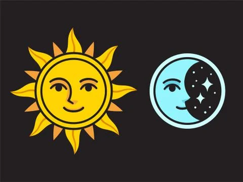 Sun and moon face Stock Illustration