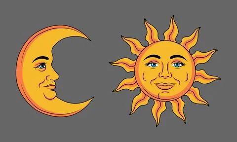 Sun and Moon Faces Stock Illustration