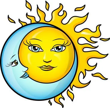 Sun and Moon Hug. vector  cartoon Stock Illustration